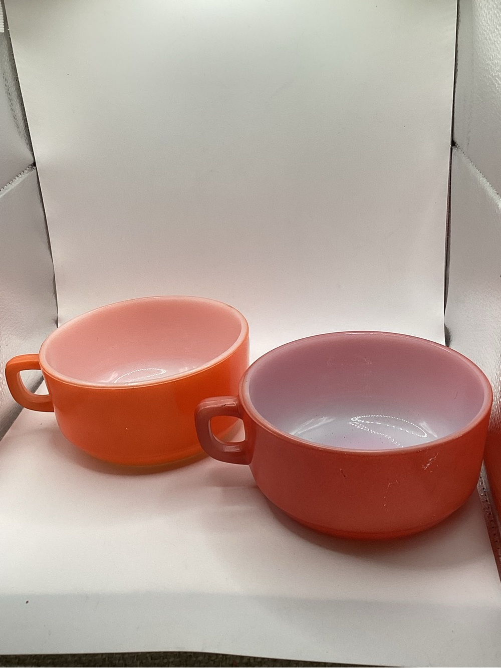 Fire King Vintage-Inspired Orange and Coral Ceramic Soup Mugs